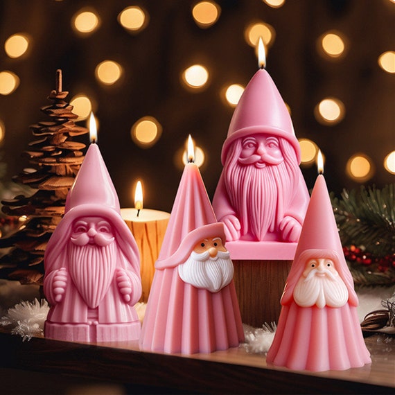 Souarts Moule En Silicone 3D Moule Bougie De GNOME De Noël, Moules De Bougie En Forme De Père Noël Barbu Resine Epoxy Pour Décoration Artisanat D'art En Resine Moules DIY Ornements