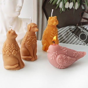 Floral Animal Silicone Mold-Flower Bird Candle Mold-Sitting Cat Dog Tiger Candle Mold-Scented Soy Candle Mold-Plaster Home Decor Mold
