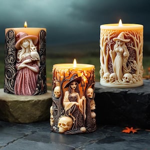 Magic Witch Candle Silicone Mold-Witch Pillar Candle Mold-Halloween Witch Candle Mold-Embossed Skull Candle Mold-Aroma Candle Soap Mold