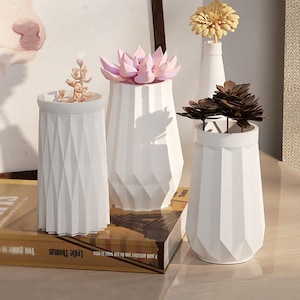 3 Styles Vase Silicone Mold-Striped Flower Vase Resin Mold-Concrete Cement Vase Mold-Jesmonite Plaster Vase Mold-Modern Vase Decor Mold