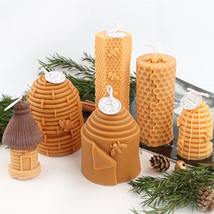 3D Honeycomb Candle Silicone Mold-Honey Bee Candle Mold-Geometric Cylinder Candle Mold-Sunflower Pillar Candle Mold-Beeswax Candle Mold