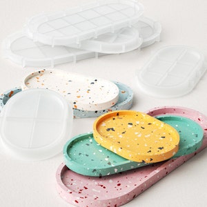 5 Styles Tray Resin Silicone Mold-Oval Storage Tray Mold-Oval Trinket Tray Mold-Concrete Candle Tray Mold-Cement Jesmonite Tray Mold