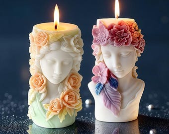 Young Girl Candle Silicone Mold-Floral Portrait Candle Mold-Sculpture Candle Mold-Embossed Pillar Candle Mold-DIY Aromatherapy Plaster Mold