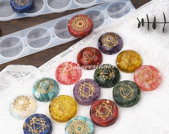 Chakra Stone Silicone Mold-7 Chakra Stones Resin Mold-Round Stone Mold-Chakra Symbol Mold-Chakra Necklace Pendant Mold-Epoxy Resin Art Mold