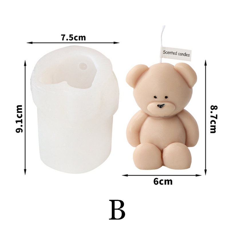 kaiwern 3D Bear Candle Mold, Silicone Candle Molds DIY Baby Bear Mold, 3D  Teddy Bear Silicone Fondant Soap Making Mold for Cake Baking Cupcake Topper