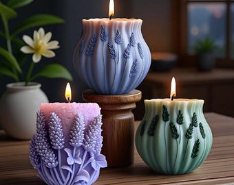 Lavender Candle Silicone Mold-Flower Pillar Candle Mold-Embossed Flower Candle Mold-Wedding Flower Candle Mold-Soy Beeswax Candle Mold