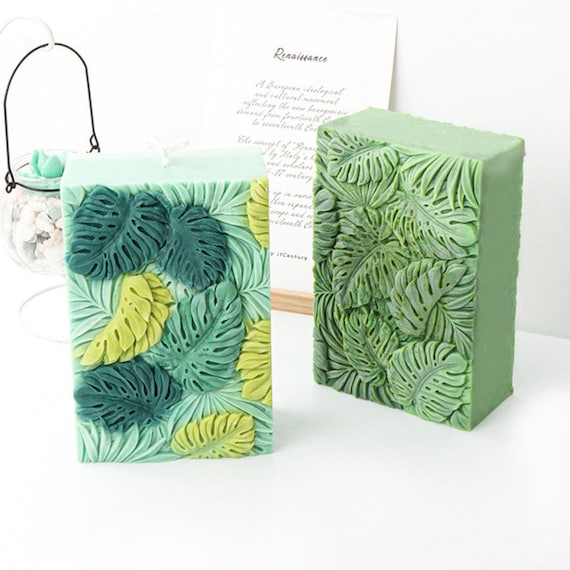 Rectangle Soap Silicone Mold-Monstera Leaf Soap Mold-Floral Pattern Candle Mold-Relief Candle Mold-Handmade Soap Mold-Aroma Candle Soap Mold