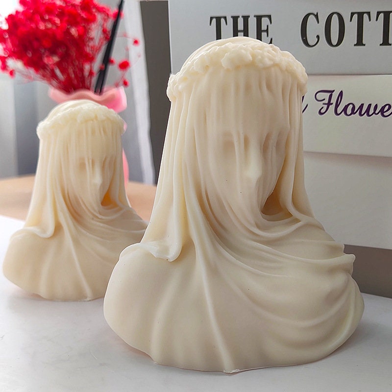 Veiled Woman Candle Silicone Mold-Veiled Lady Candle Mold-Greek Goddess Candle Mold-Bust Sculpture Candle Mold-Aroma Plaster Mold