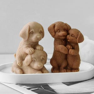 Molde de silicona con forma de perro labrador, molde para velas con forma de cachorro, molde de resina con forma de dos perros, molde para perro con forma de animal, molde para yeso de aromaterapia para bricolaje, molde para arte con resina epoxi