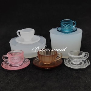 5 Styles Cup Saucer Silicone Mold-Miniature Cup Dish Resin Mold-Dollhouse Coffee Cup Mold-Milk Tea Cup Mold-Food Play Mold-UV Resin Art Mold