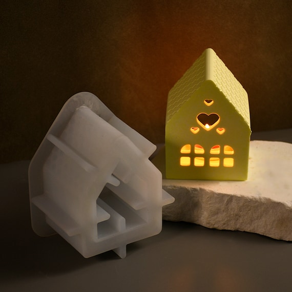 Moules Silicone Maison Béton Plâtre Résine – Moule Bougeoir Maison DIY, Facile à Démouler, Réutilisable