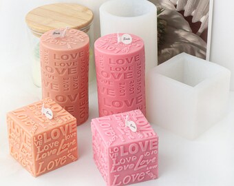 Romantic LOVE Candle Silicone Mold-Valentine's Day Candle Molds-Cube Cylinder Candle Mold-Pillar Candle Mold-Aromatherapy Candle Soap Mold