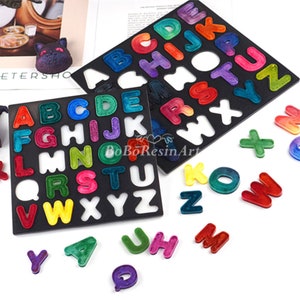 Alphabet Board Silicone Mold-Alphabet Puzzle Resin Mold-English Letters Cards Mold-Jigsaw Puzzle Game Mold