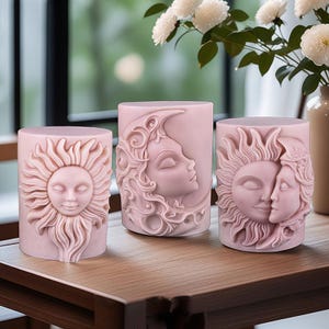 Sun Moon Face Candle Silicone Mold-Sun Goddess Candle Mold-Moon Pillar Candle Mold-Aesthetic Cylinder Soap Mold-Beeswax Soy Candle Mold
