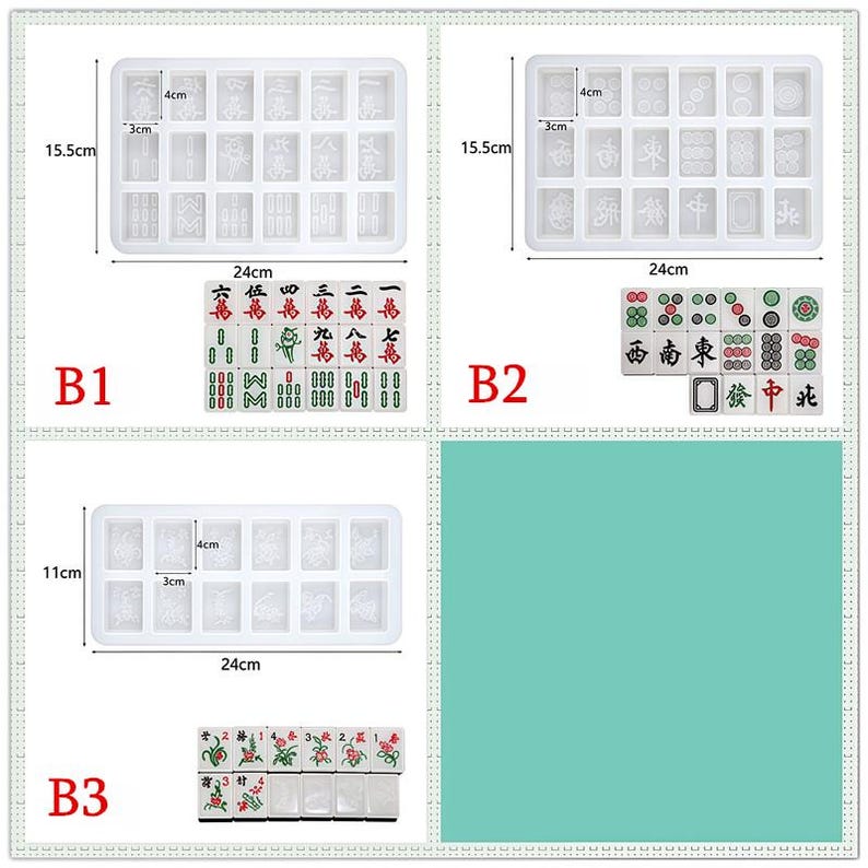 38 40 42 44 Mahjong Stück Silikonform-Glücksspiel Schlüsselanhänger Harzform-Glücksform B1+B2+B3