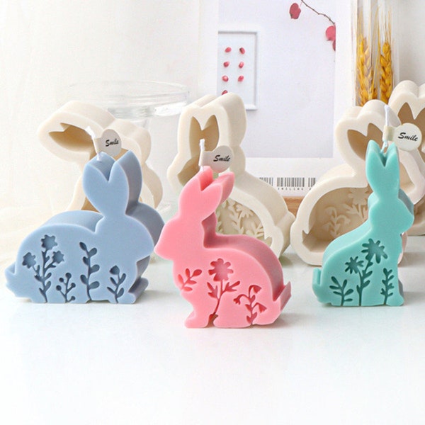 Forest Rabbit Silicone Mold-Flower Rabbit Candle Mold-Cute Rabbit Candle Mold-Animal Rabbit Soap Mold-DIY Aromatherapy Plaster Mold