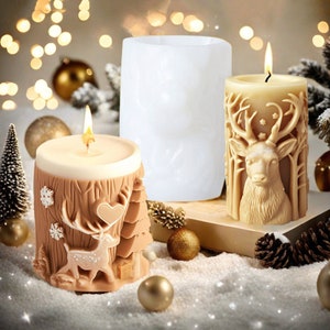 Christmas Elk Candle Silicone Mold-Christmas Embossed Candle Mold-Elk Head Candle Mold-Beeswax Pillar Candle Mold-Winter Holiday Candle Mold