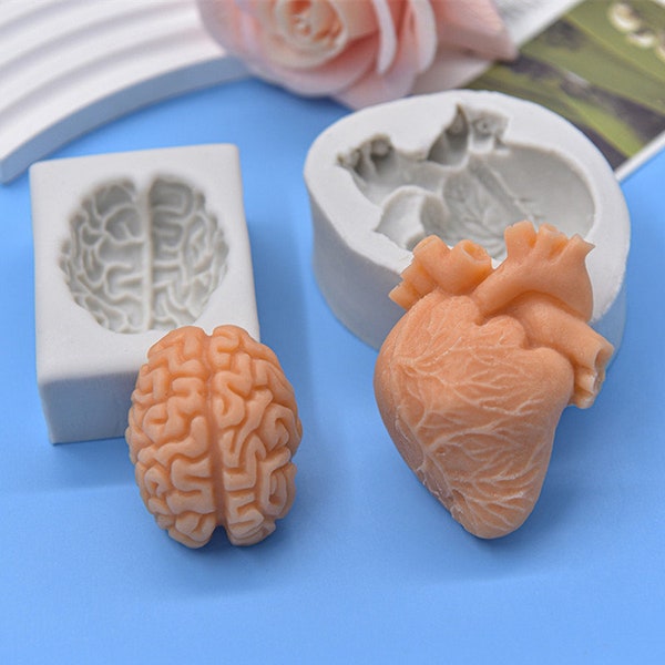 3D coeur et cerveau Fondant Silicone moule-cerveau humain coeur bougie moule-Halloween cerveau coeur résine moule-chocolat gâteau décor moule