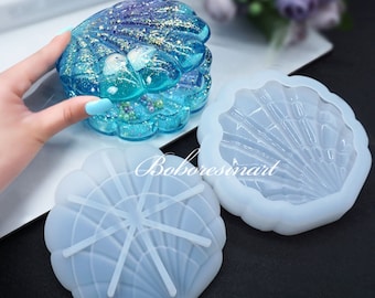 2 Moldes De Silicona Para Joyeros De Resina – Forma De Concha E Irregular, Con Tapa, Flexibles Y Reutilizables (12.5x13.5 Cm / 8.5x9.4 Cm)