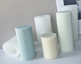 Striped Cylindrical Candle Silicone Mold-Cylinder Candle Mold-Geometric Pillar Candle Mold-Ribbed Candle Mold-Scented Candle Soap Mold