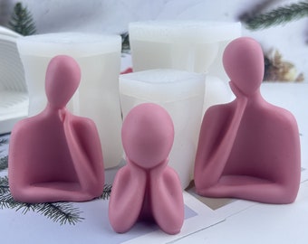Modern Family Silicone Mold-Abstract Thinker Statue Mold-Figure Sculpture Mold-Human Body Candle Mold-Cement Plaster Jesmonite Art Mold