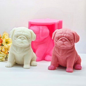 Molde de silicona para fondant de Shar Pei, molde para velas de cachorro grande, molde para velas de perro carlino, molde para velas de animales, molde para pastel de chocolate, molde para escayola de aromaterapia