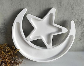 Crescent Moon Silicone Mold-Moon and Star Trinket Tray Mold-Moon Jewelry Tray Resin Mold-Concrete Moon Tray Mold-Cement Jesmonite Tray Mold