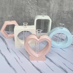 Geometric Vase Silicone Mold-Heart Vase Resin Mold-Test Tube Vase Mold-Hydroponic Vase Mold-Concrete Cement Vase Mold-Jesmonite Decor Mold