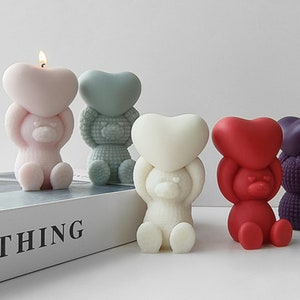 3D Bear Candle Silicone Mold-Bear with Heart Candle Mold-Cartoon Bear Candle Mold-Animal Bear Soap Mold-DIY Aromatherapy Plaster Mold