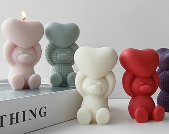 3D Bear Candle Silicone Mold-Bear with Heart Candle Mold-Cartoon Bear Candle Mold-Animal Bear Soap Mold-DIY Aromatherapy Plaster Mold