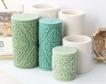Cylindrical Candle Silicone Mold-Cylinder Pattern Candle Mold-Embossed Candle Mold-Pillar Candle Mold-Scented Candle Soap Mold
