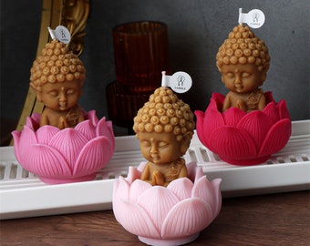 Moule en silicone pour statue de bouddha - Moule pour bougie de bouddha - Moule pour bougeoir Lotus - Moule pour bougeoir en ciment - Moule pour plâtre d'aromathérapie DIY