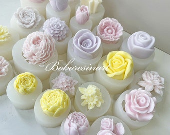 20 Styles Flower Candle Silicone Mold-Tulip Rose Peony Candle Mold-Natural Flower Resin Mold-Aesthetic Art Mold-Aromatherapy Plaster Mold