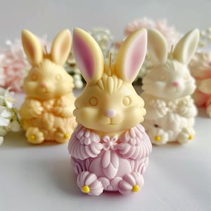Flower Rabbit Candle Silicone Mold-Cartoon Rabbit Candle Mold-Easter Bunny Candle Mold-Animal Candle Mold-DIY Aromatherapy Plaster Mold
