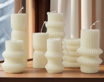 Nordic Striped Candle Silicone Mold-Cylinder Candle Mold-Ribbed Pillar Candle Mold-Sculptural Candle Mold-Aesthetic Art Candle Mold