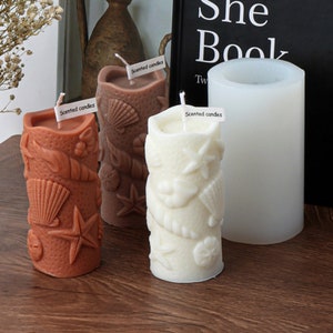 Seashell Pillar Candle Silicone Mold-Sea Shell Cylinder Candle Mold-Cylindrical Candle Mold-Scented Soy Candle Mold-Jesmonite Plaster Mold