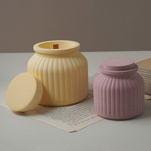 Striped Candle Cup Silicone Mold-Round Jewelry Box Resin Mold-Concrete Candle Jar Mold With Lid-Cement Small Container Mold-Home Decor Mold