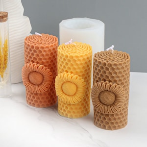 Honeycomb Candle Silicone Mold-Flower Cylinder Candle Mold-Sunflower Pillar Candle Mold-Beeswax Candle Mold-Aroma Candle Soap Mold