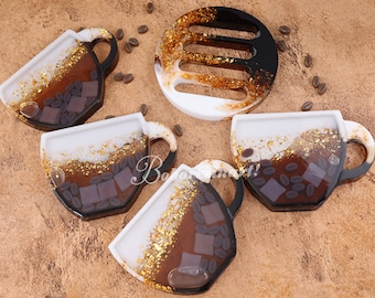Coffee Cup Quicksand Mold-Cup Shaker Resin Mold-Coffee Cup Coaster Mold-Coffee Lemon Slices Mold-Round Coaster Base Mold-Epoxy Resin Mold