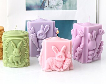 Easter Bunny Silicone Mold-Embossed Rabbit Candle Mold-Carrot Rabbit Candle Mold-Beeswax Pillar Candle Mold-Aromatherapy Candle Soap Mold