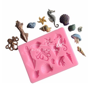 Ocean Series Silicone Mold-Marine Life Fondant Mold-Octopus Sepia Concha Estrella de Mar Medusa Resina Molde-Chocolate Cake Decoración Molde