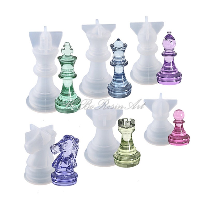 Chess Piece Crystal Epoxy Resin Mold, Queen, King 6, Three