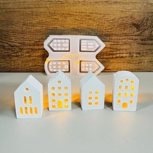 4 Styles Mini House Silicone Mold-Cute House Resin Mold-Village House Mold-House Night Light Mold-Concrete House Mold-Jesmonite Plaster Mold