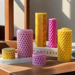 5 Styles Honeycomb Candle Silicone Mold-Honeycomb Taper Candle Mold-Honey Bee Candle Mold-Beehive Candle Mold-Beeswax Pillar Candle Mold