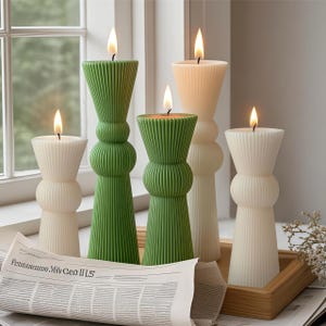 Nordic Pillar Candle Silicone Mold-Geometric Hourglass Candle Mold-Striped Ribbed Candle Mold-Sculptural Candle Mold-Soy Wax Candle Mold