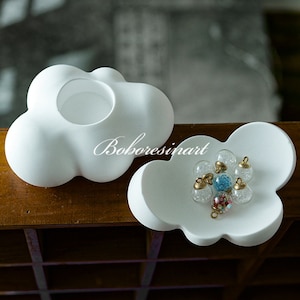 2 Styles Cloud Resin Silicone Mold-Cloud Tealight Holder Mold-Cloud Storage Tray Mold-Concrete Candle Holder Mold-Cement Jesmonite Tray Mold