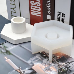 Hexagon Candlestick Holder Silicone Mold-Concrete Candle Holder Mold-Taper Candle Holder Mold-Cement Jesmonite Mold-Home Decor Mold