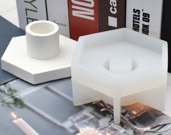 Hexagon Candlestick Holder Silicone Mold-Concrete Candle Holder Mold-Taper Candle Holder Mold-Cement Jesmonite Mold-Home Decor Mold