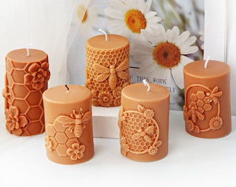 Bee Pillar Candle Silicone Mold-Bee Honeycomb Candle Mold-Embossed Pillar Candle Mold-Beeswax Pillar Candle Mold-Flower Cylinder Candle Mold