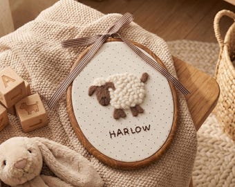 Farmhouse Nursery Decor Sheep, Custom Felted Lamb Art, Neutral Nursery Wall Art, 3D Wool Felt Animal Frame, Boho Room Decor